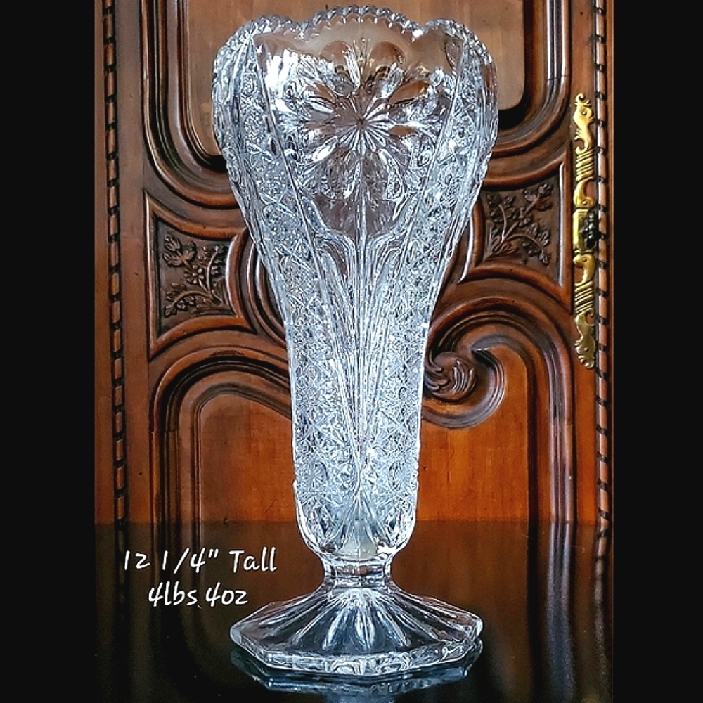 Vntg "Cosmos Clear"🌸 12"💐🌻🌷🏵🌹 🌼 Vase by Imperial Glass-Ohio